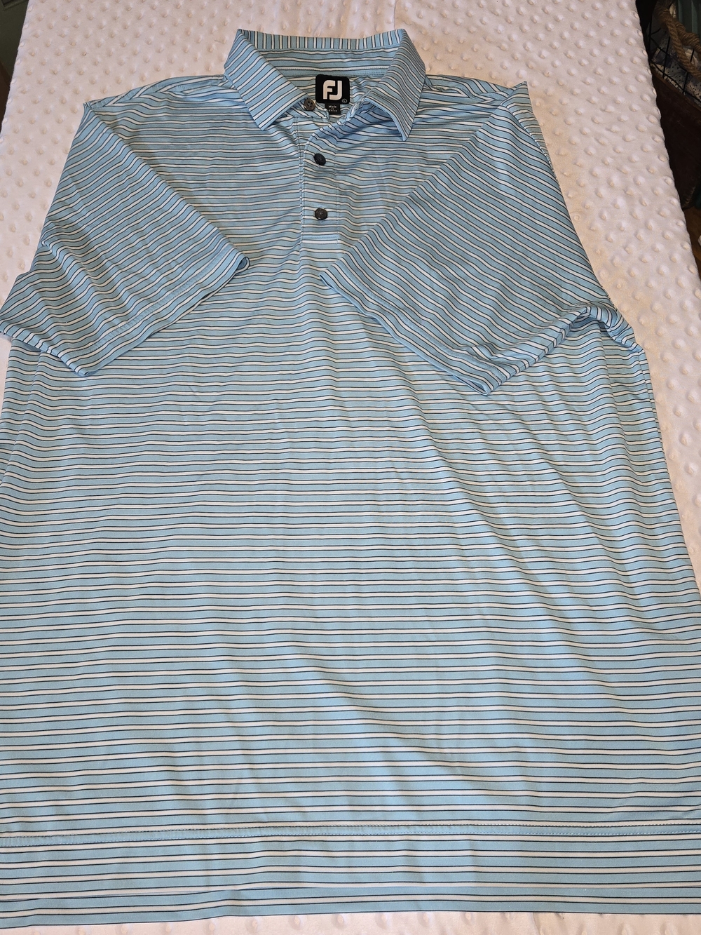 Footjoy Mens Golf‎ Performance Polo Shirt L Blue White Black Stripe Short Sleeve